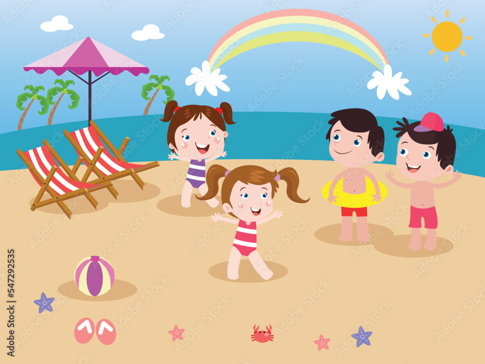 Cute children playing in the beach together Cute children playing in the beach together