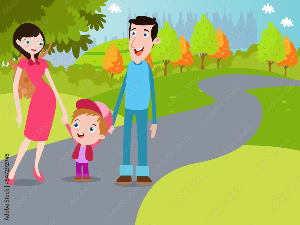 family walking in park while holding hands