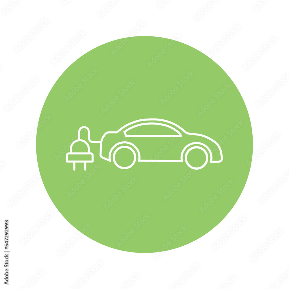 Electric car icon vector line colored EPS 10. Eco friendly electro auto illustration. Green vehicle sign. Car with plug symbol. Eco awareness concept. Isolated on white for web, app, dev, infographic