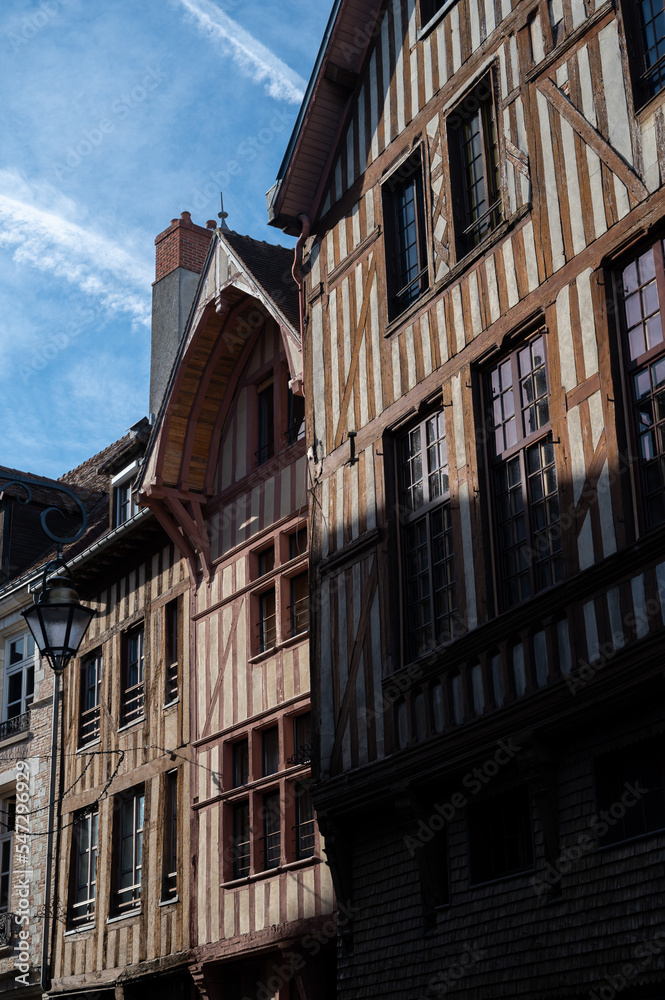 Medieval central part of Troyes old city with half timbered houses and narrow streets
