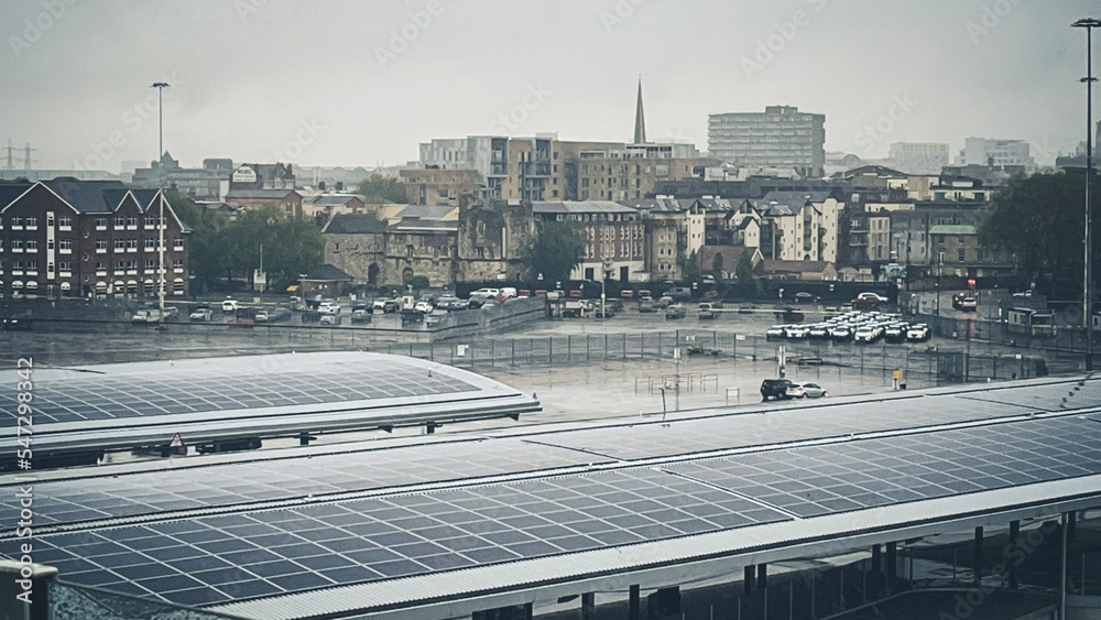 View of Southampton from the external deck of a cruise ship