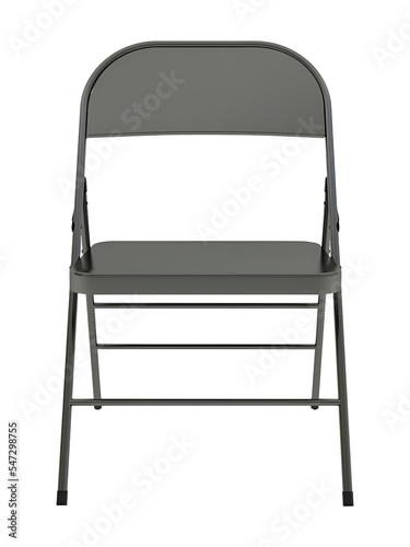 Grey steel folding chair mockup. Front view.  Transparent. Png photo
