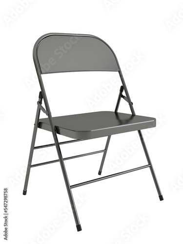 Grey steel folding chair mockup. Perspective. Transparent. Png