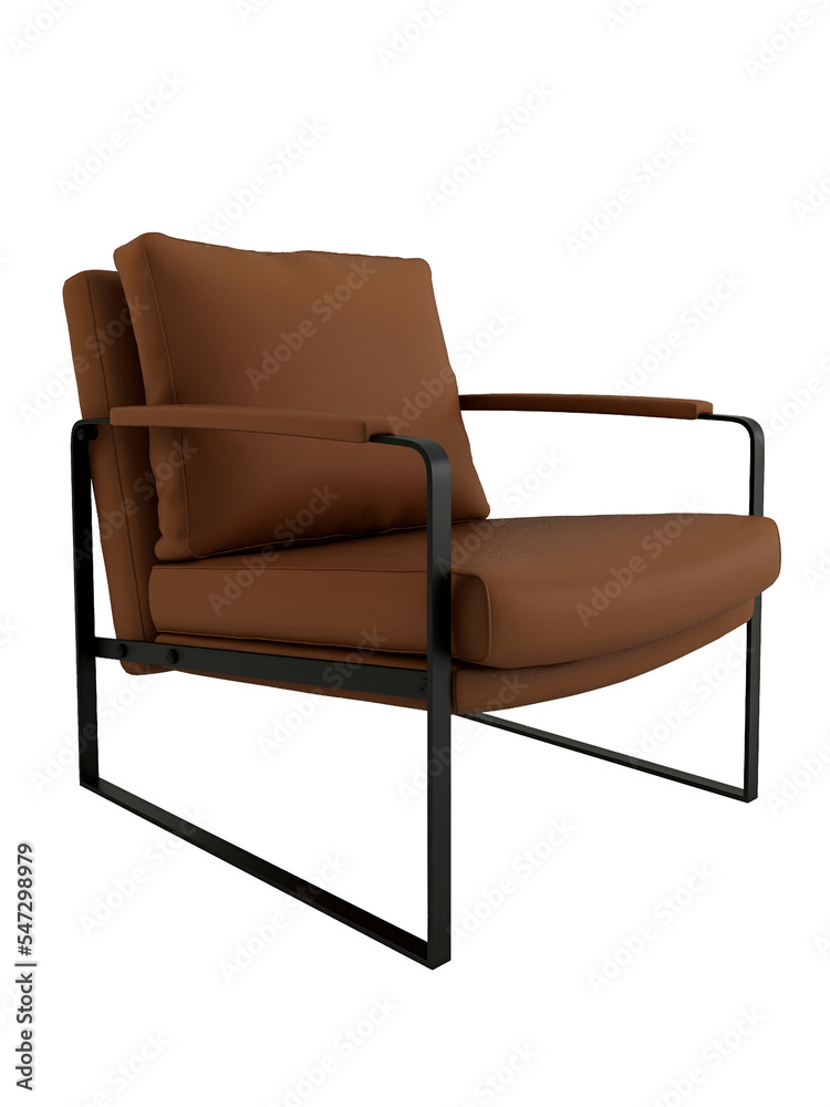 Brown foam pillow and black iron chair mockup. Perspective. Transparent. Png Brown foam pillow and black iron chair mockup. Perspective. Transparent. Png