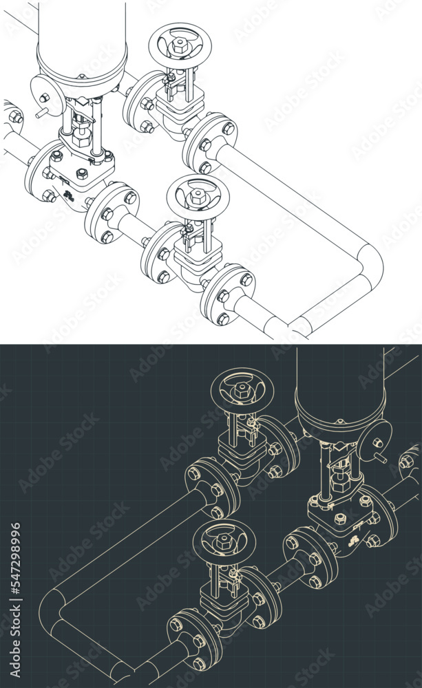 Control valves with bypass isometric blueprints