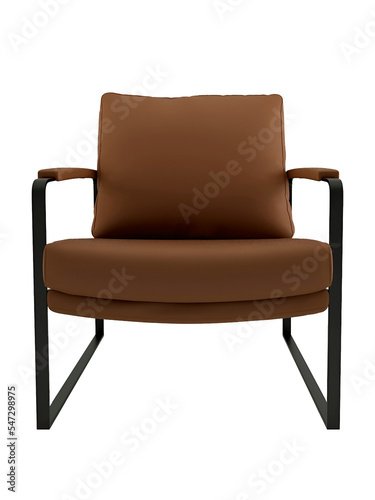 Brown foam pillow and black iron chair mockup. Front view. Transparent. Png