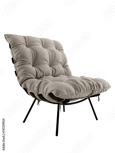 Gray pillow single chair mockup. Perspective.  Transparent. Png