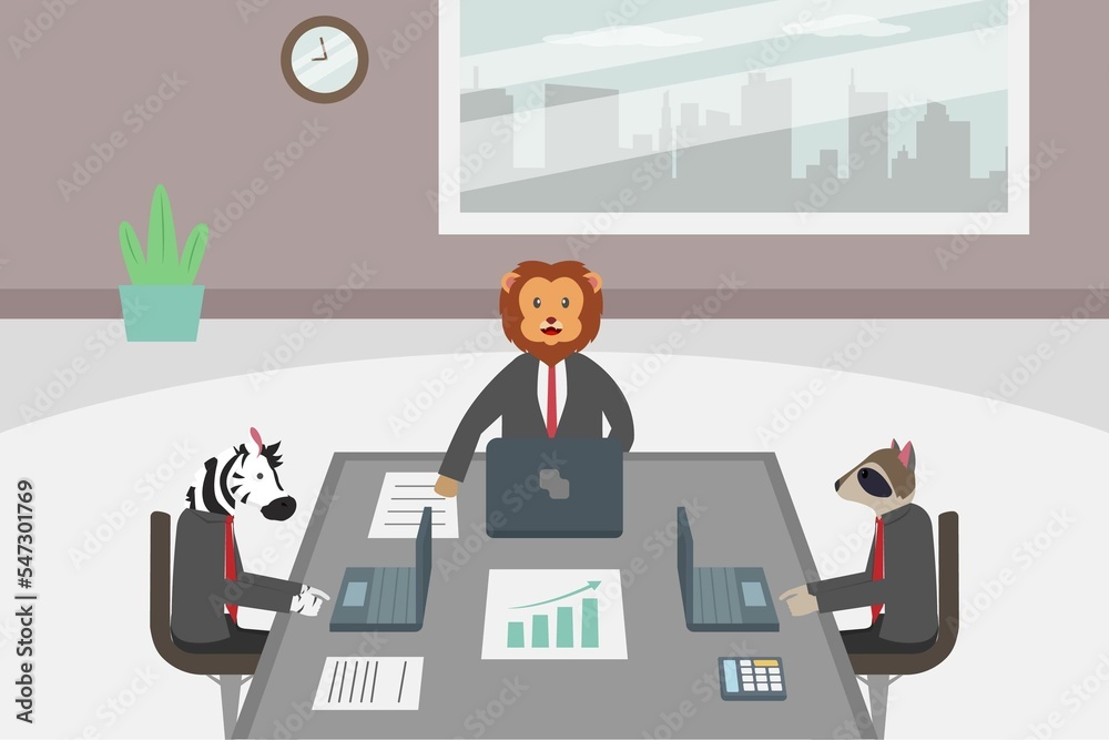 Business animals in a meeting in the office room Business animals in a meeting in the office room