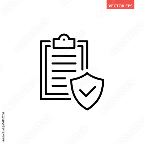 Black single insurance policy approved line icon, simple outline document flat design pictogram, infographic vector for app logo web button ui ux interface elements isolated on white background