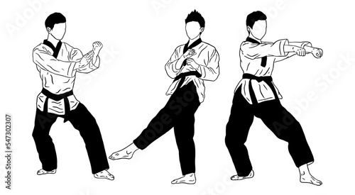 set of illustration logo taekwondo fighter vector