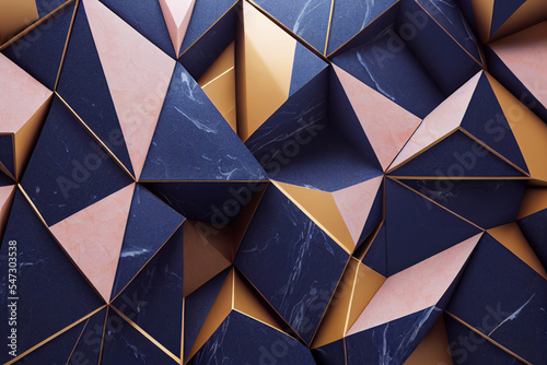 3d Triangular Geometric Marble Tile Design Pattern. 3d Random Triangular Texture Shape Art