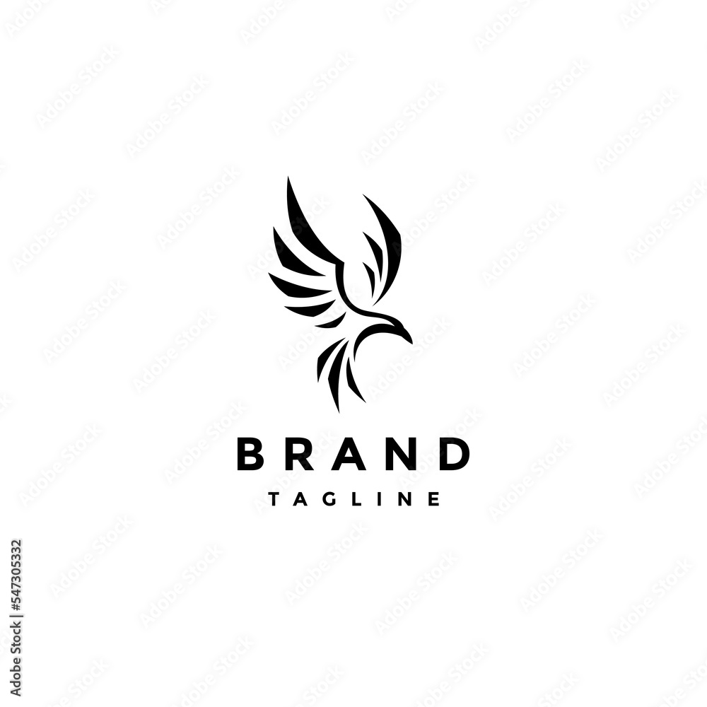 Abstract Bold Crow Logo Design. Black Crow Bird Minimalist Symbol Design.