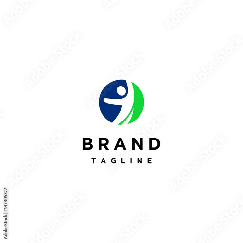 Simple Healthy Man Silhouette Inside Circle Logo Design. Circle Icon With Raised Man Silhouette Inside Logo Design.