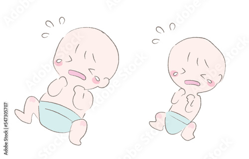 手描き風泣く赤ちゃん　ぐずる　未熟児