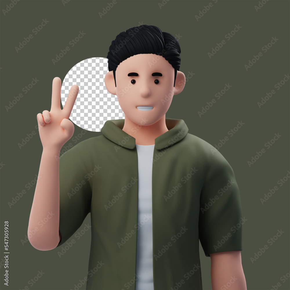 Cute 3d character man do peace finger, hand gesture Cute 3d character man do peace finger, hand gesture