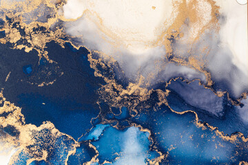 Marble ink abstract art from exquisite original painting for abstract background . Painting was painted on high quality paper texture to create smooth marble background pattern of ombre alcohol ink .