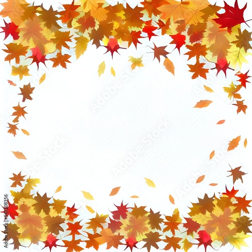 Border Frame of colored autumn leaves falling isolated on white background , anime style