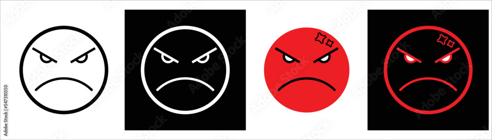 set line art angry face emoticon. style your app, vector illustration set line art angry face emoticon. style your app, vector illustration
