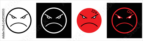 set line art angry face emoticon. style your app, vector illustration