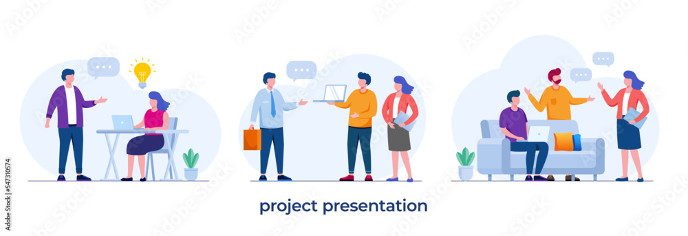 project presentation, startup client, company, business presentation, brainstorming, flat illustration vector template