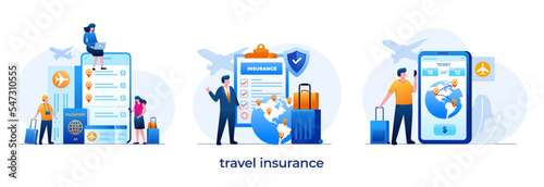 travel insurance concept, tourism passport, business trip, holiday, traveler, flat illustration vector template