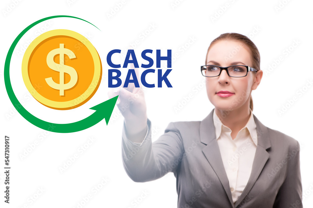Businesswoman in the cash back concept Businesswoman in the cash back concept