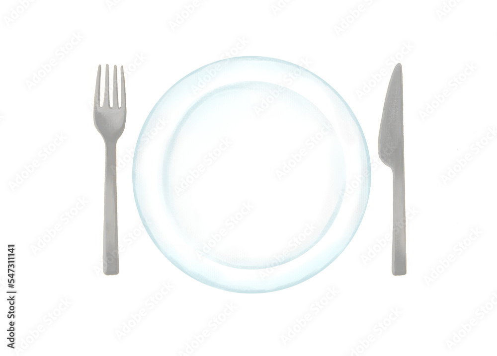 Hand drawn natural and simple plate and cutlery Hand drawn natural and simple plate and cutlery