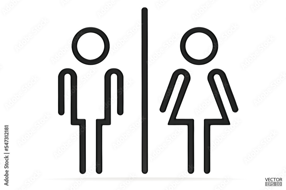 Black Men and women restroom icon in white background, men and women bathroom 3D sign.Toilet vector icon for any use. 3D Vector illustrator.