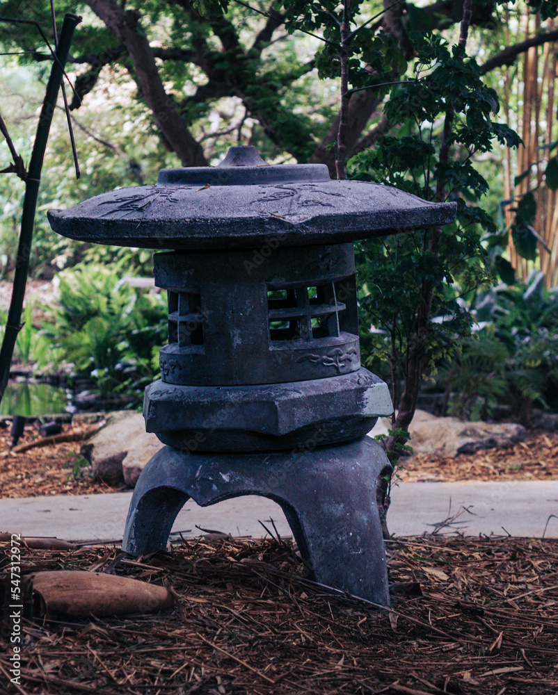 black and grey japanese garden bench