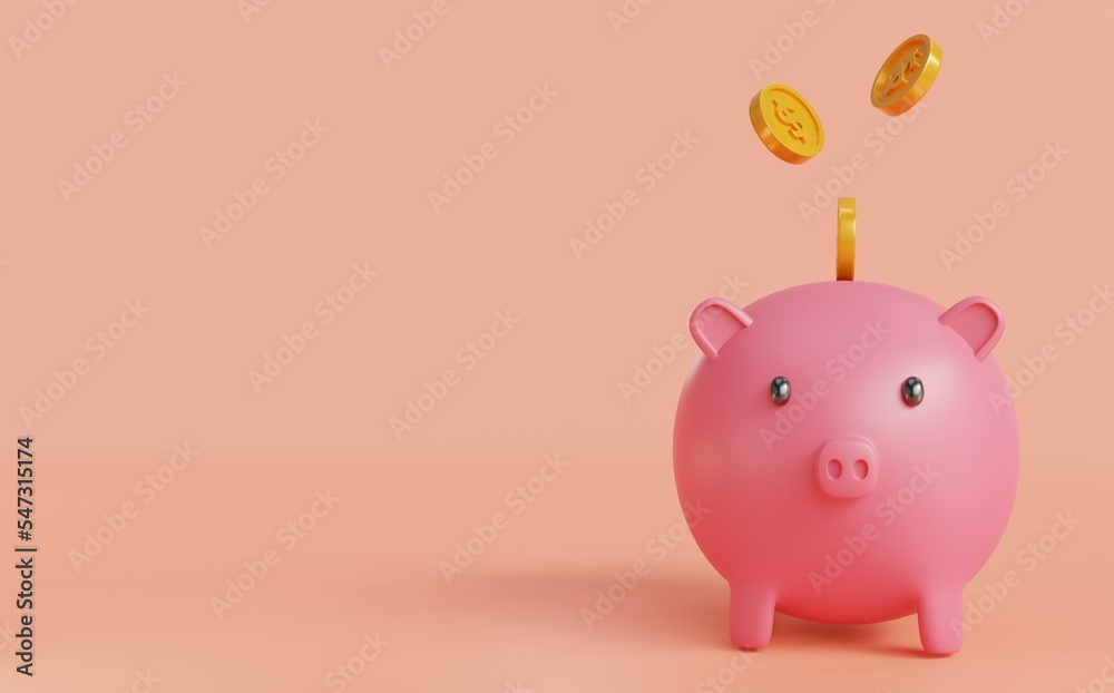 Piggy bank isolated on orange background.Symbol of goals in savings.investing and business.money management.Saving and money growth concept.Dollar.Money box.3D rendering,illustration Piggy bank isolated on orange background.Symbol of goals in savings.investing and business.money management.Saving and money growth concept.Dollar.Money box.3D rendering,illustration