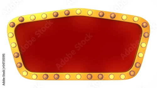 Red frame gold border light retro advertising sign on white background. 3d rendering