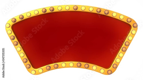 Red frame gold border light retro advertising sign on white background. 3d rendering