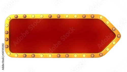 Red frame gold border light retro advertising sign on white background. 3d rendering