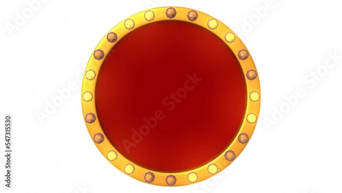 Red circle frame gold border light retro advertising sign on white background. 3d rendering