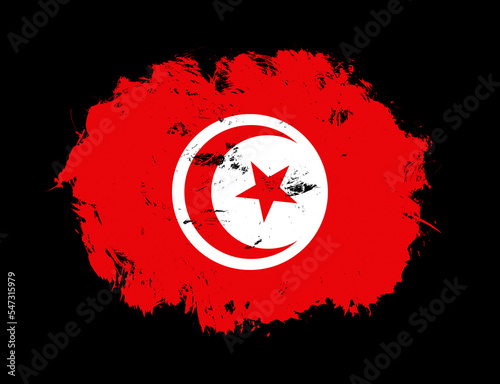 Tunisia flag painted on black stroke brush background