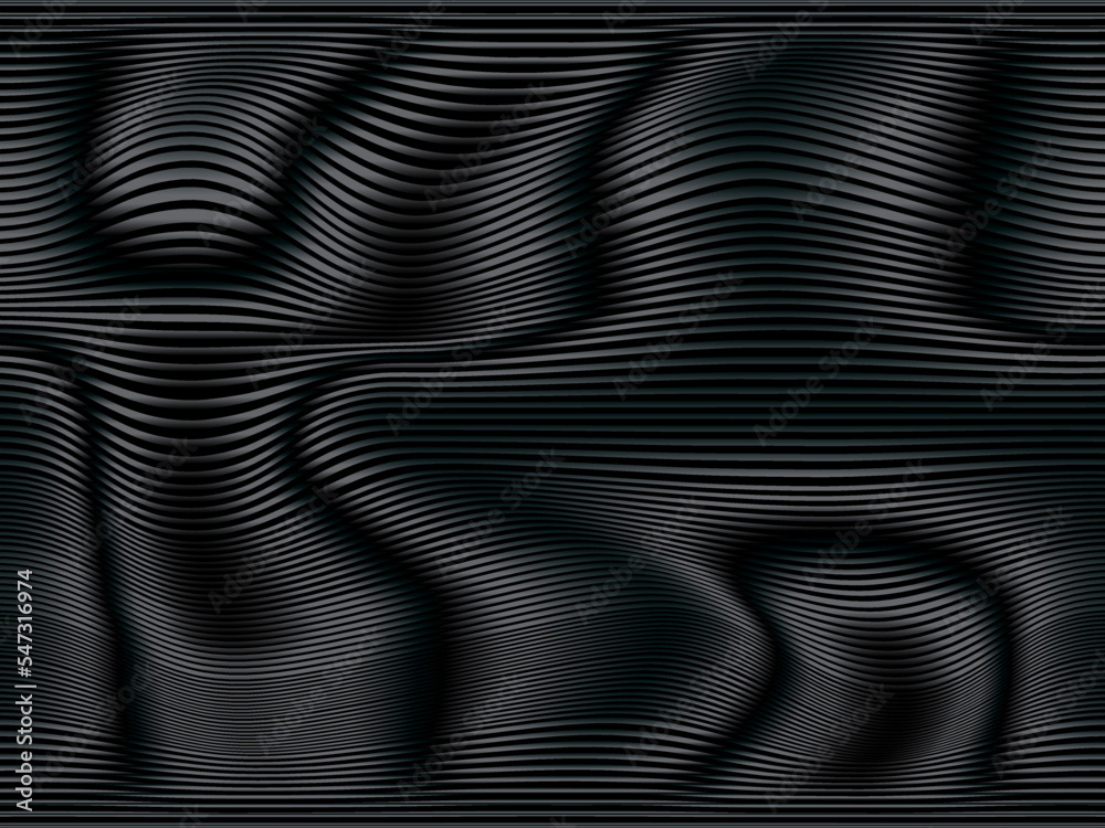 Black drapery wavy lines and stripes 3d pattern. Liquid line art ...