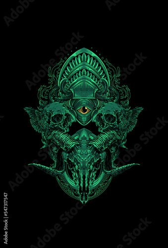 Goat skull and skull with ornament vector illustration