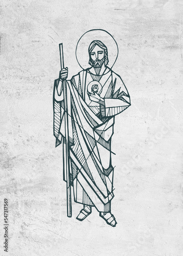 Hand drawn illustration of St Jude Thaddeus . photo