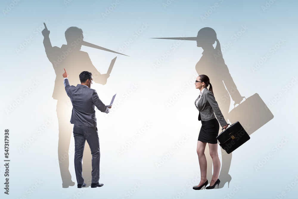 Fototapeta premium Lier concept with business people and nose