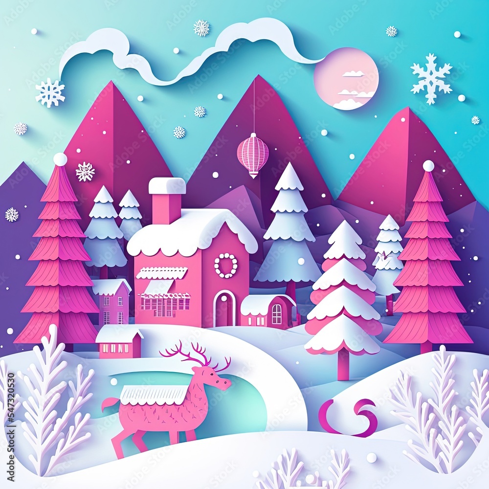 Paper cut style about Christmas. Illustration about Christmas. Made by AI.