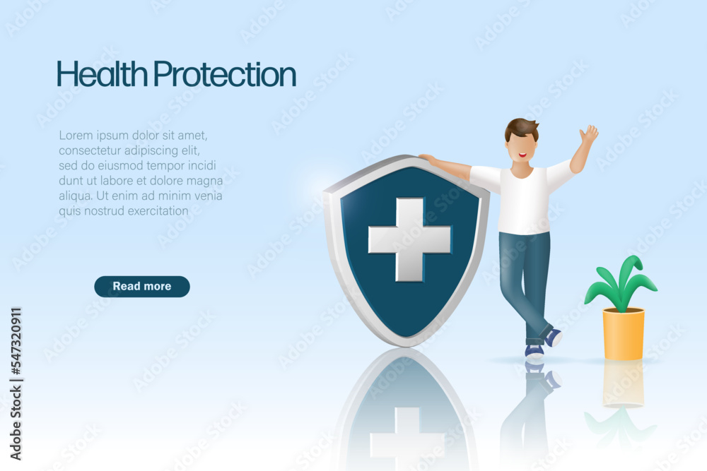 Medical insurance and health protection. Healthy man with medical shield. Attention and awareness in health insurance concept. Medical insurance and health protection. Healthy man with medical shield. Attention and awareness in health insurance concept.