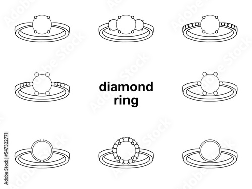 Diamond ring solitaire outline vector