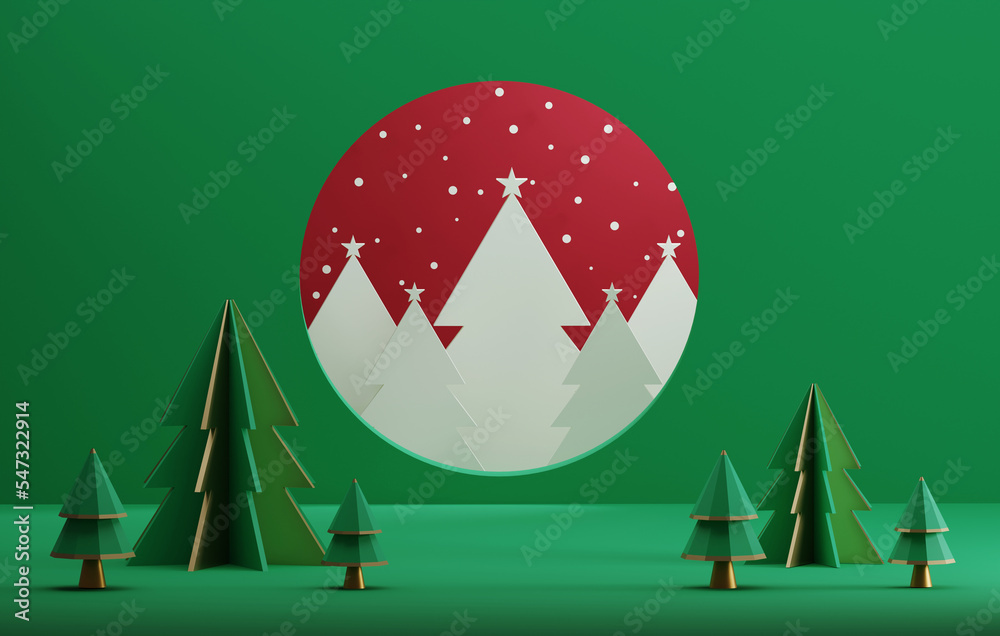 Christmas tree and snowflake for christmas and new year abstract green background