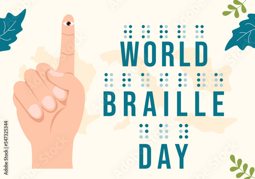 World Braille Day on 4th of January with Text by Alphabet for Means of Communication in Flat Cartoon Hand Drawn Templates Illustration