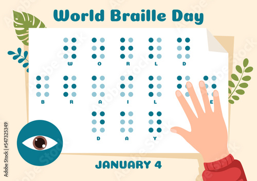 World Braille Day on 4th of January with Text by Alphabet for Means of Communication in Flat Cartoon Hand Drawn Templates Illustration