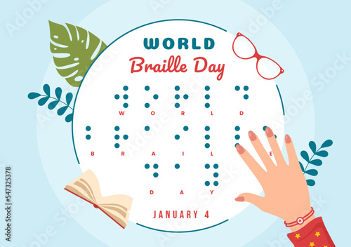 World Braille Day on 4th of January with Text by Alphabet for Means of Communication in Flat Cartoon Hand Drawn Templates Illustration