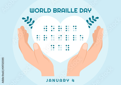 World Braille Day on 4th of January with Text by Alphabet for Means of Communication in Flat Cartoon Hand Drawn Templates Illustration