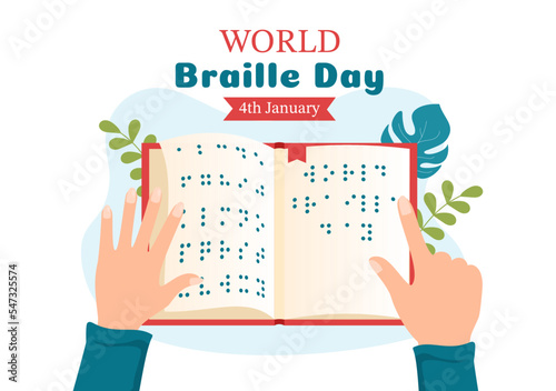World Braille Day on 4th of January with Text by Alphabet for Means of Communication in Flat Cartoon Hand Drawn Templates Illustration