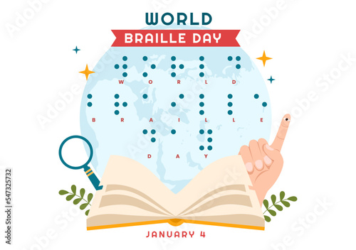 World Braille Day on 4th of January with Text by Alphabet for Means of Communication in Flat Cartoon Hand Drawn Templates Illustration