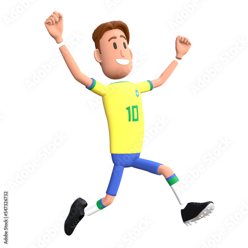 Brazil football player 3D character goal celebration. Cartoon character as Brazilian soccer team.